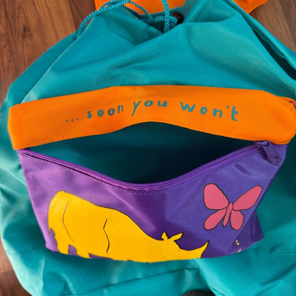 The Body Shop 90s Animals in Danger Backpack Drawstring Bag Rhino Elephant - Picture 8 of 15
